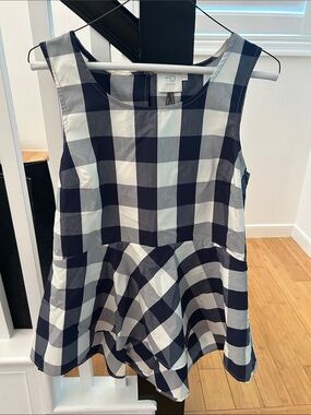 HD in Paris Navy and White Gingham Peplum Tank Top